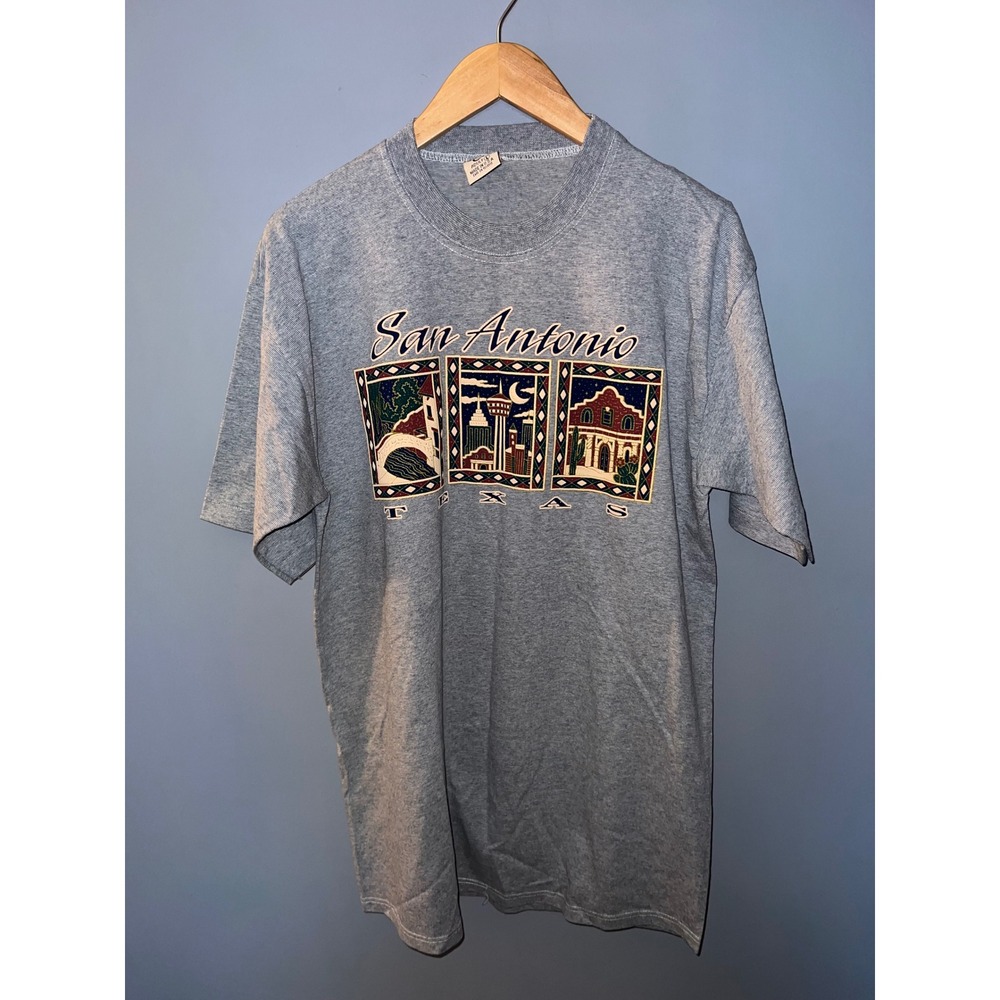 Vintage Cal Cru San‎ Antonio Texas T-Shirt Heather Grey Graphic Souvenir Large